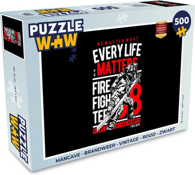 Puzzel Mancave - Brandweer - Vintage - Rood - Zwart - Legpuzzel - Puzzel 500 stukjes