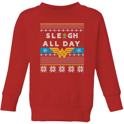 Wonder Woman 'Sleigh All Day Kids' Christmas Jumper - Red - 110/116 (5-6 jaar)