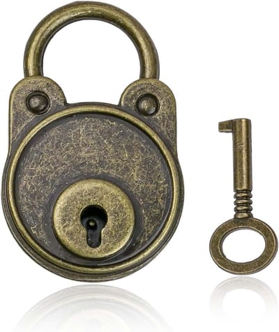 Vintage decoratieve hangslot met sleutel | 4.8 x 3 x 1 cm | Bronzen afwerking voor interieurdecoratie en cadeaugebruik