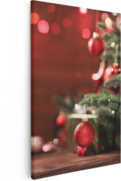 Artaza Canvas Schilderij Kerstballen - 20x30 cm - Klein - Muurdecoratie Kerst - Schilderijen Op Canvas Woonkamer - Decoratie Rood