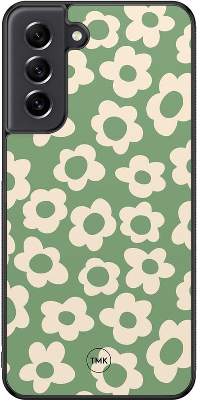 Hoesje geschikt voor Samsung Galaxy S21 FE - Retro cute flowers - Groen - TPU case - Bloemen - Hardcase zwart telefoonhoesje