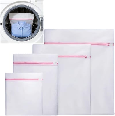 Witte waszakken set van 4 stuks, polyester wasnet voor de wasmachine, beschermt delicate kleding in maten S, M, L, XL