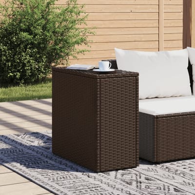 vidaXL - Tuinbijzettafel - met - glazen - blad - 58x27,5x55 - cm - poly - rattan - bruin