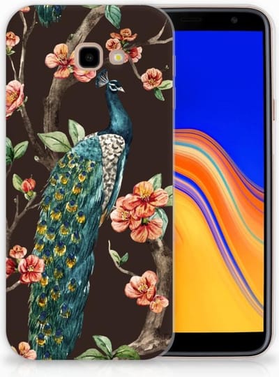 Samsung Galaxy J4 Plus (2018) TPU Hoesje Pauw met Bloemen