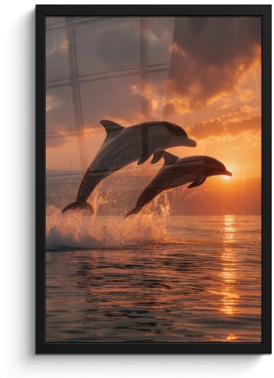 Poster in lijst - Fotolijst 40x60 cm - Posters - Dolfijnen - Zee - Realistisch - Posterlijst zwart - Decoratie - Wanddecoratie woonkamer - Muurdecoratie slaapkamer