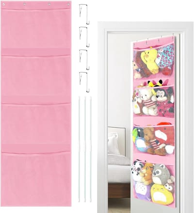SnelShoppen - Hanging Organiser voor Knuffels, Over Deur Opberging, Speelgoedopslag, Geschikt voor Kinderkamer, 168x59cm, Ademend Materiaal, Ruimtebes
