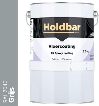 Holdbar Vloercoating Grijs (RAL 7040) 2,5 kg - Vloerverf - Alle kleuren - Voor Binnen en Buiten - Slijtvast - UV-bestendig - Gemakkelijk te reinigen - 2 Componenten Verf