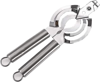 Thijox - Multifunctionele Blikopeners Ergonomische Handgreep 4 in 1 RVS Pot Dekselopener Gripper Zilver voor Blik, Frisdrank, Pot en Twist-Off Deksel