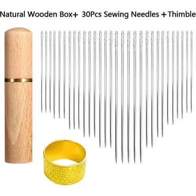 30 stuks Makkelijke Zelfdoorborende Naaiprikkers Met Houten Opbergbuisje Voor Handnaaien Borduurprikkers DIY Reparatie 6 Maten gray