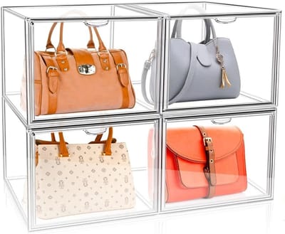 Set van 4 Stapelbare Acryl Displaydozen 40 x 25 x 30 cm voor Handtassen, Speelgoed en Cosmetica Organizer