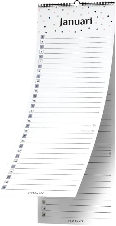 Systemyze Verjaardagskalender Volwassenen – Verjaardagskalenders – Wandkalender – 30 x 12cm – Colorful Dots