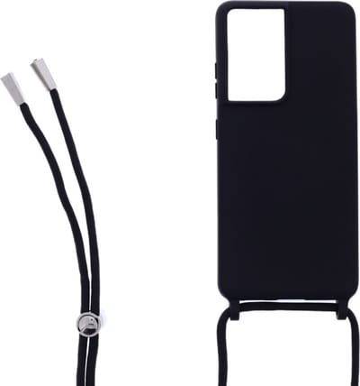 LuxeBass Siliconen hoesje met koord geschikt voor Samsung Galaxy S21 Ultra - Zwart - telefoonhoes - gsm hoes - telefoonhoesje
