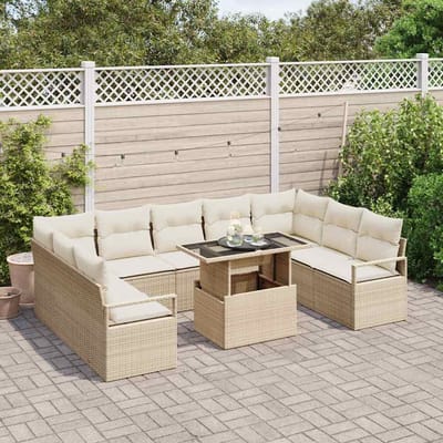 vidaXL - Tuinbank - Set - 10 - st - Beige - Poly - rattan