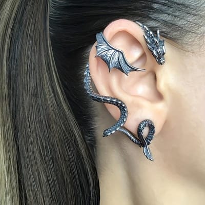 Gotische Draak Stud Wrap Oorbellen Links Rechts Goudkleur Vrouw Retro Persoonlijkheid Ontwerp Dierlijk Vrouwelijk Oorversiering Sieraden Cadeaus black