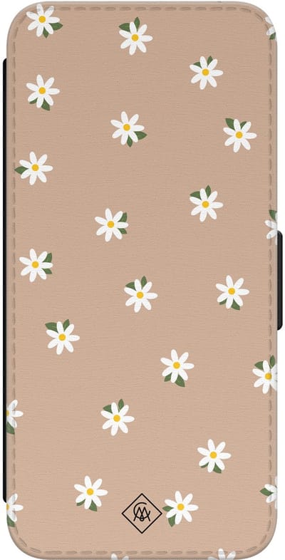 Casimoda® bookcase - Geschikt voor Samsung Galaxy S24 - Hoesje met pasjeshouder - Sweet Daisies - Bruin/beige - Kunstleer