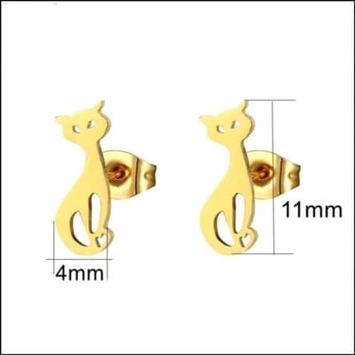 Aramat Jewels | Oorbellen | RVS Katten Oorbellen Diverse Kleuren - Schattige Poes Oorstekers | Kat Goudkleur 11x4mm / Staal | |8mm | Staal | Kinderen, Volwassenen | Verkleurd niet