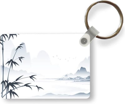 Sleutelhanger - Inktschildering Chinees landschap - Uitdeelcadeautjes - Plastic