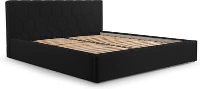 Tweepersoonsbed met fluwelen bekleding, met hoofdeinde, lattenbodem, bed voor volwassenen - BED 02 - 160x200 - Zwart (TRINITY 16)