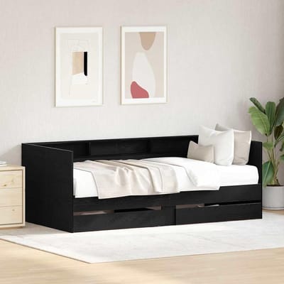 Bank Bed - Slaapbank Zitbank - Gastenkamer Woonkamer - Met Opberglades - 203 x 110 x 73 cm - Zwart