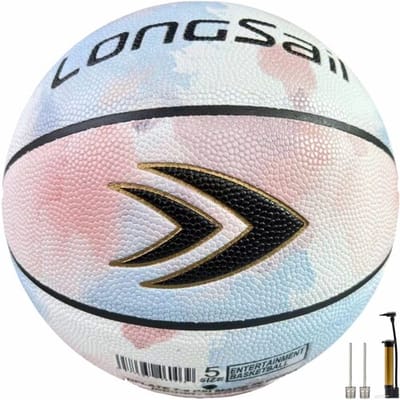 LONGSAIL Premium Basketbal van Composietleer/Microvezelleer Maat 5# Inktwasskleur Vochtabsorberend PU