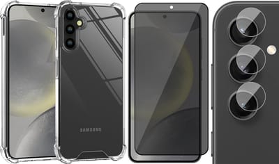 Hoesje geschikt voor Samsung Galaxy S24 - Privacy Screenprotector Volledig Dekkend Glas & Camera - Shockproof Transparant