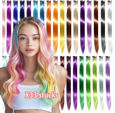 learnlogic 15 Stuks Clipin Hairextensions voor Kinderen 50 cm Regenboog Gekleurd Synthetisch Steil Haar BEAHOT Cadeau voor Cosplay Verkleedfeest Verjaardag feestdagcadeau meisjescadeau verjaardagscadeau cadeau voor meisjes cadeau voor feestdagen