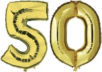 50 jaar - gouden folie ballonnen - 88 cm - leeftijd/cijfers - Leeftijdsartikelen 50e verjaardag - versiering - Heliumballonnen