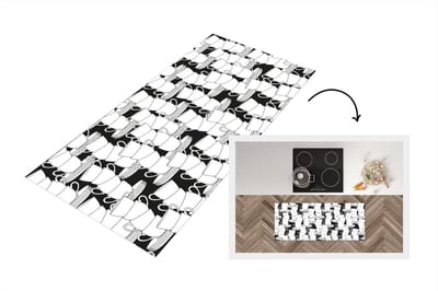 Keukenloper - Loper keuken - Patronen - Zwart wit - Kopjes - Thee - 120x50 cm - Keukenloper vinyl
