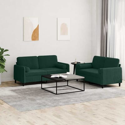 vidaXL - 2-delige - Loungeset - met - kussens - fluweel - donkergroen