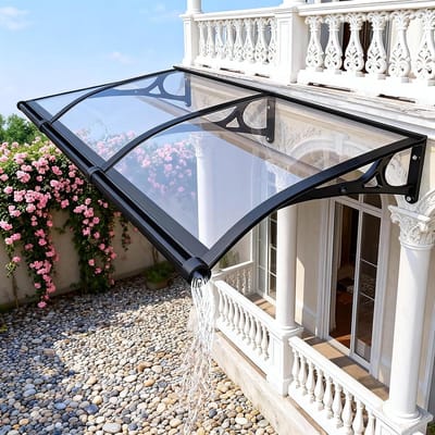 Deurluifel van polycarbonaat met aluminium beugel, moderne buitenhoes voor veranda, terras, dak en tuin, 80 x 270 cm, duurzame bescherming tegen weersomstandigheden