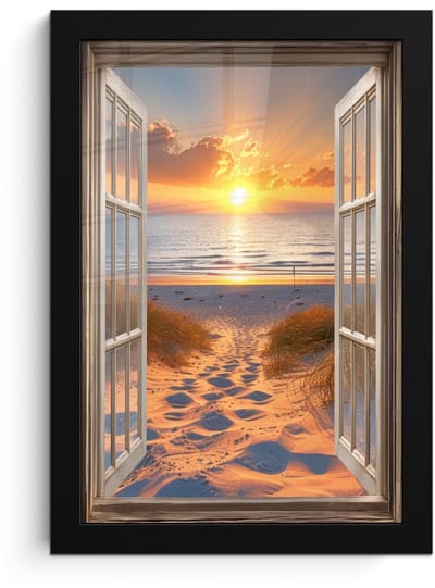 Poster in lijst - Fotolijst 20x30 cm - Posters - Doorkijk - Strand - Duinen - Zonsondergang - Posterlijst zwart - Decoratie - Wanddecoratie woonkamer - Muurdecoratie slaapkamer