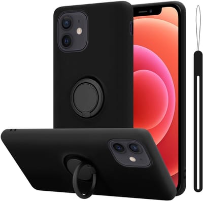 Cadorabo Hoesje geschikt voor Apple iPhone 12 MINI in LIQUID ZWART - Beschermhoes van flexibel TPU silicone Case Cover met ring