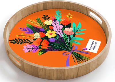 Dienblad rond 40x40 cm - Schootdienblad hout - Kaartje - Boeket - Bloemen - Borrelplank rechthoek - Plateau houten dienbladen