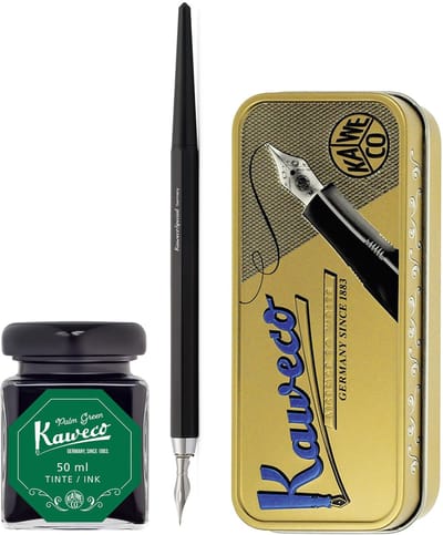 Kaweco - Fountain Pen - Special Dip Pen Black - in vintage blik - Potje inkt Palm Green 60cc