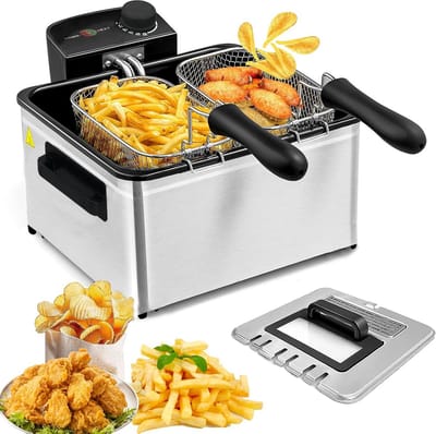 Cheffinger Friteuse - 5L - RVS - 2000W - Met Kijkvenster & 3 Uitneembare Frituurmand - Frituurpan