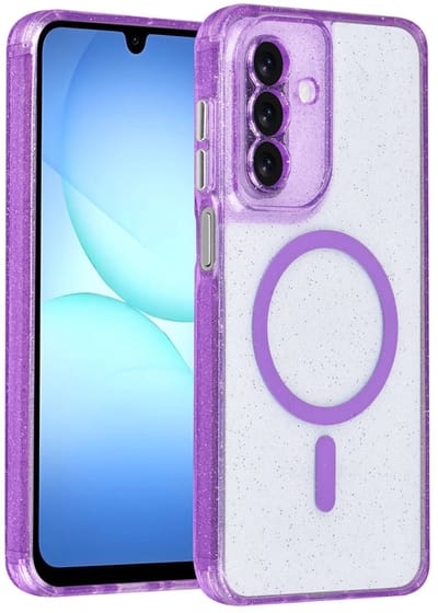 Backcover Hoesje Geschikt voor: Samsung Galaxy A17 5G & Samsung Galaxy A26 - MagSafe Compatibel – Transparant Glitter Design – Krasbestendig – Slanke Bescherming met Perfecte Pasvorm - Paars
