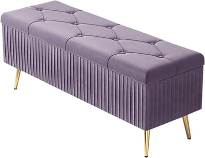 Opbergpoef Fluweel - Voetenbank - Woonkamer Organisatie - Grote Opbergruimte - 60x40x45cm - Paars