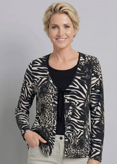 2-in-1 shirt van slinky jersey - zwart / gedess. - Gr. 19 van Goldner Fashion