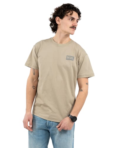 T-shirt Diesel olijfgroen normale fit ronde hals merkje