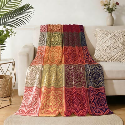 Flanellen Dekentje met Bloemenprint in Vintage Stijl voor Bed en Bank - Super Warm en Comfortabel voor Thuisdecoratie - 150x130cm Oranje Rood