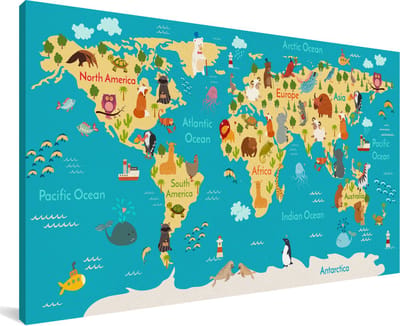 Grote wanddecoratie - Wereldkaart voor kinderen canvas - 200x100 cm - XXL decoratie
