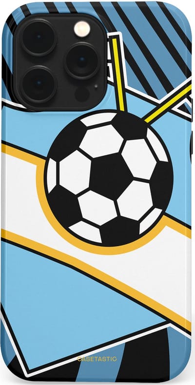 Casetastic hoesje geschikt voor Apple iPhone 14 Pro Max - MagSafe - Dubbellaagse bescherming - Kampioensbal - Fashion Case - Lichtblauw Zwart Wit