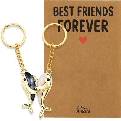 BFF Sleutelhanger voor 2 'Best Friends Forever' - Walvissen - Sleutelhanger set op Cadeau Kaartje - Goudkleurig - Vriendschap Symbool - Pax Amare