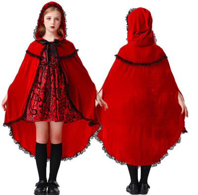 Halloween Cosplay Kostuum - Gotische Jurk met Cape - Roodkapje Podiumkostuum - Feestelijke Verkleedset - Geschikt voor Kinderen Rond130cm - Meisjes Feest Cosplay Maskerade Carnaval Kostuum Feestkostuum - prinses fluffy jurk