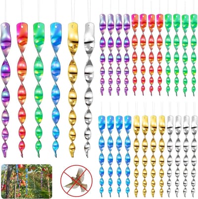 Set van 30 Reflecterende Windspiralen voor Vogels - 29,5 cm Afschrikmiddel voor Tuinen, Balkons en Ramen in 6 Kleuren