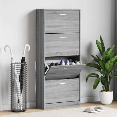 vidaXL - Schoenenkast - 63x24x147 - cm - bewerkt - hout - grijs - sonoma
