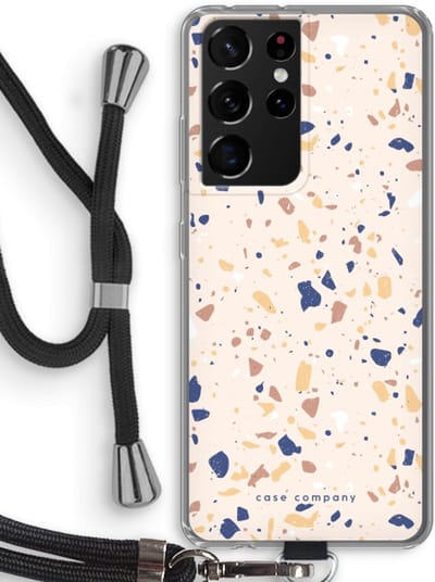 Case Company® - Hoesje met koord geschikt voor Samsung Galaxy S21 Ultra hoesje met Koord - Terrazzo N°23 - Telefoonhoesje met Zwart Koord - Bescherming aan alle Kanten en Over de Schermrand