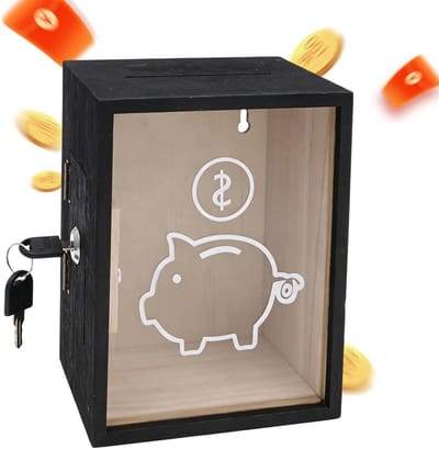 Spaarpot Transparant - Geldopslag Bank - Geld Beheren - Met Slot en Sleutel - 20x15x12 cm - Zwart