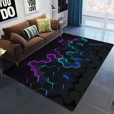3D Geometrisch Tapijt Neonlichten Tapijten Zeshoeken Tapijten voor Thuis Spelen Gaming Room Decor Woonkamer Slaapkamer Tieners E-Sport Tapijt Mat 50X80cm