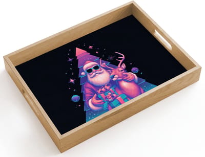 Dienblad hout 40x30 cm - Schootdienblad - Retro - Kerstman - Rendieren - Kerstboom - Borrelplank rechthoek - Plateau dienbladen